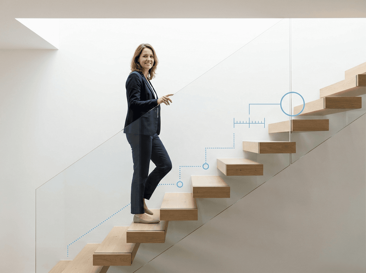 A coach and client on a staircase
